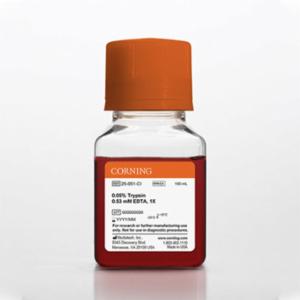 Corning 100 mL Trypsin EDTA 1x, 0.05% Trypsin/0.53 mM EDTA in HBSS [+] sodium bicarbonate, [-]calcium and magnesium, Porcine Parvovirus Tested. 25-051-CI