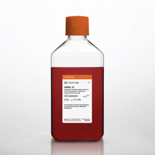 Corning 1 L DMEM (Dulbeccos Modification of Eagles Medium) [+] 4.5 g/L glucose, L-glutamine [-] sodium pyruvate 10-017-CM