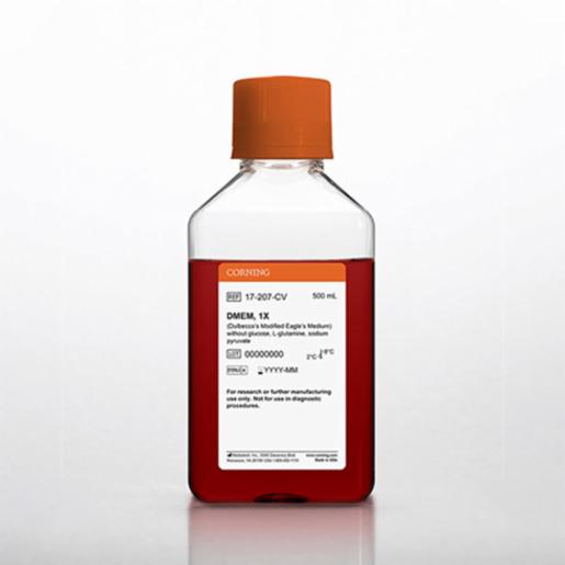 Corning 500 mL DMEM (Dulbeccos Modification of Eagles Medium) [-] glucose, L-glutamine, sodium pyruvate 17-207-CV