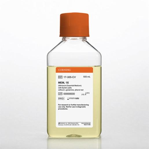 Corning 500 mL MEM (Minimum Essential Medium) [+] Earles salts [-] L-glutamine, phenol red 17-305-CV