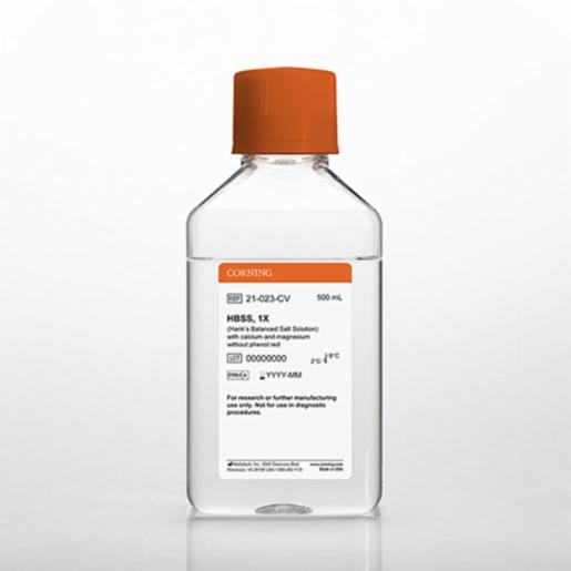 Corning 500 mL HBSS (Hanks Balanced Salt Solution), 1x [+] calcium, magnesium [-] phenol red 21-023-CV