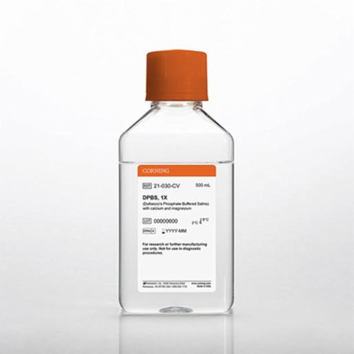 Corning 500 mL DPBS (Dulbeccos Phosphate Buffered Saline), 1x [+] calcium, magnesium 21-030-CV