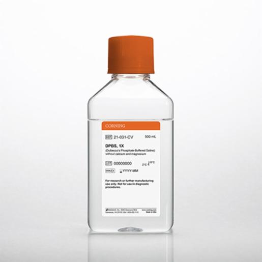 Corning 500 mL DPBS (Dulbeccos Phosphate Buffered Saline), 1x [-] calcium, magnesium 21-031-CV