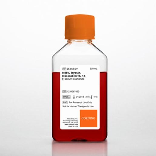 Corning 500 mL Trypsin EDTA 1x, 0.05% Trypsin/0.53 mM EDTA in HBSS [-] sodium bicarbonate, calcium, magnesium, Porcine Parvovirus Tested 25-052-CV