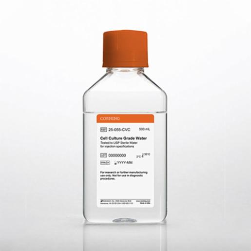 Corning 500 mL Cell Culture Grade Water Tested to USP Sterile Water for Injection Specifications, [+] Septum Cap 25-055-CVC