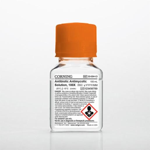 Corning 100 mL Antibiotic-Antimycotic Solution, 10,000 I.U. Penicillin (per mL) 10,000 µg/mL Streptomycin 25 µg/mL Amphotericin [+] 8.5 g/L NaCI 30-004-CI