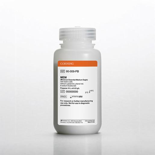 Corning 10 L MEM (Minimum Essential Medium), Powder [+] Earles salts [-] L-glutamine, phenol red, sodium bicarbonate 90-009-PB