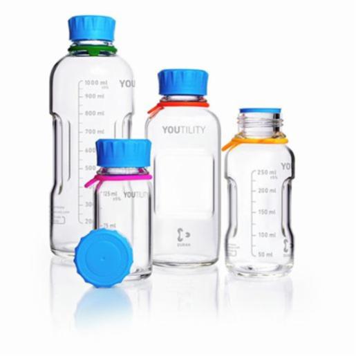 DWK Lab Bottle 500ml Clear Youtility Gl45 Cyan Cap/Ring,4 Items SCOT218814452