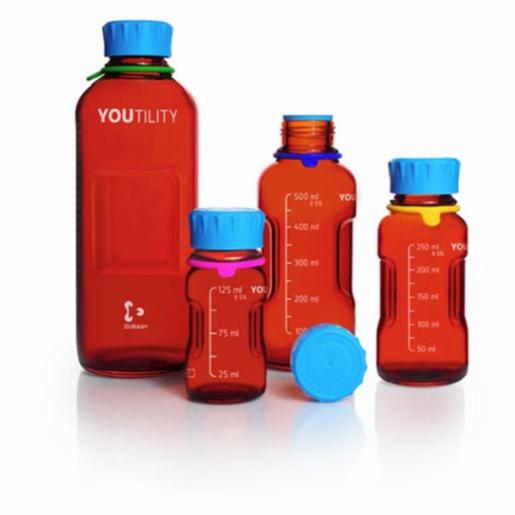 DWK Lab Bottle 500ml Amber Youtility Gl45 Cyan Cap/Ring,4 Items SCOT218864457