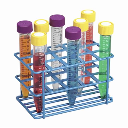 Heathrow Scientific Coated Wire Tube Rack 16-18mm 15mL Tubes, 3x5 Format, Blue HS23215