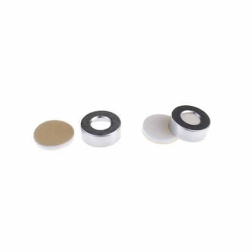 ALWSCI 20mm Open Top Aluminum Crimp Cap (10mm hole) with 20mm Natural PTFE/White Silicone Septa 3mm Thick. 100pcs/pk. C0000196