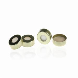 ALWSCI 20mm Open Top Gold Magnetic Crimp Cap (10mm hole) with 20mm Natural PTFE/White Silicone Septa 3mm Thick. 100pcs/pk. C0000205