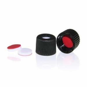ALWSCI Black 8-425 Open Top Screw Cap with 8mm Red PTFE/White Silicone Septa 1.5mm Thick. 100pcs/pk. C0000133