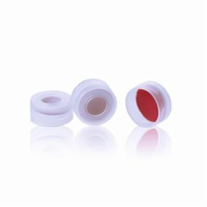 ALWSCI CLEAR 11mm Open Top Snap Cap with Red PTFE/White Silicone Septa 1mm Thick. 100pcs/pk. C0000170